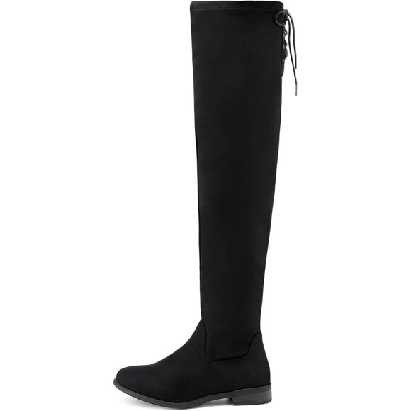 Women's Black Textile Suede Over The Knee Thigh High Winter Riding Boots - Picture 2 of 7